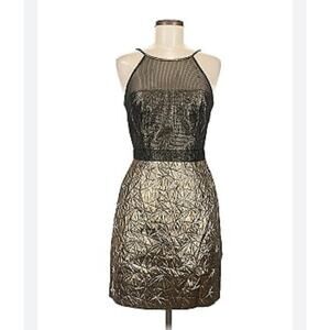 NWT Pheobe by Kay Unger Gold + Silver Stunning Halter Dress Size 6